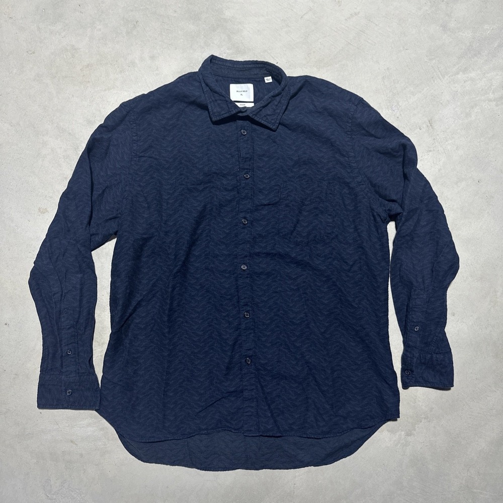 Billy Reid Button Down Shirt Men's XL Navy 100% Cotton Pique Long Sleeve